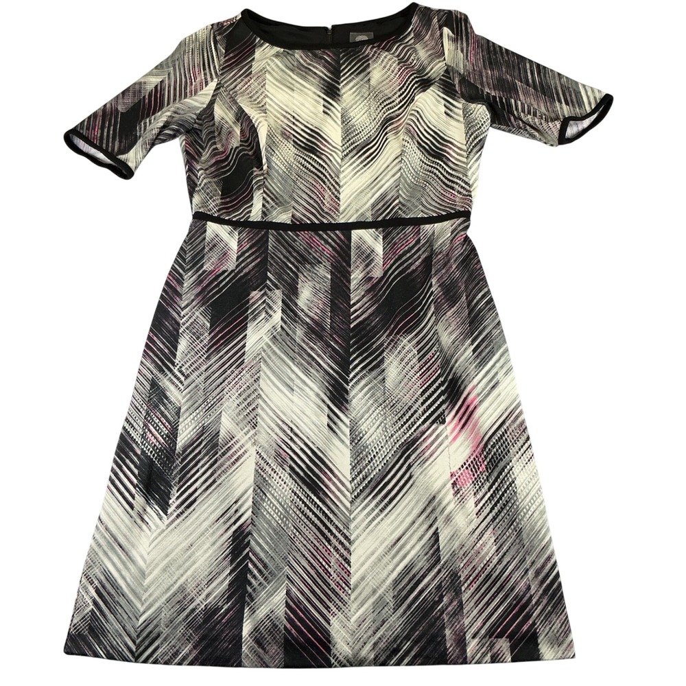 Vince Camuto Dress Size 12 Black Pink Abstract‎ Fit Flare Short Sleeve